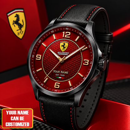 Personalized Scuderia Ferrar Racing Premium Luxury Leather Strap Watch