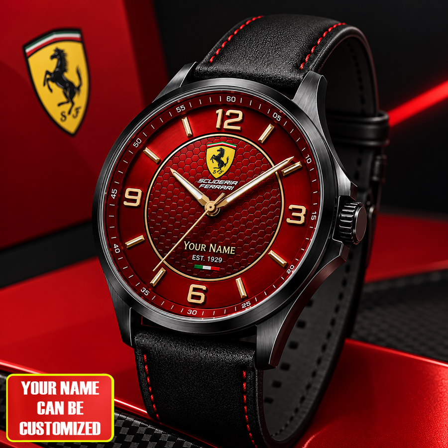 Personalized Scuderia Ferrar Racing Premium Luxury Leather Strap Watch