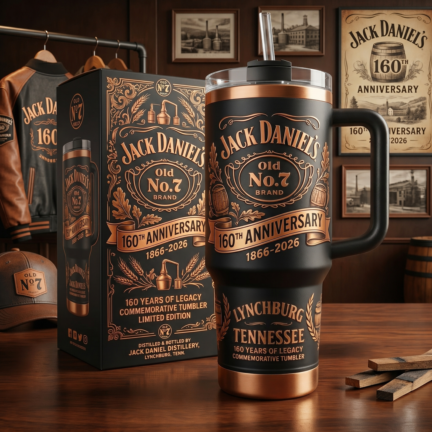 Jack Dani 160th Anniversary Insulated Tumbler 30oz V13 , Jack Dani Tumbler 40oz (1866 - 2026)