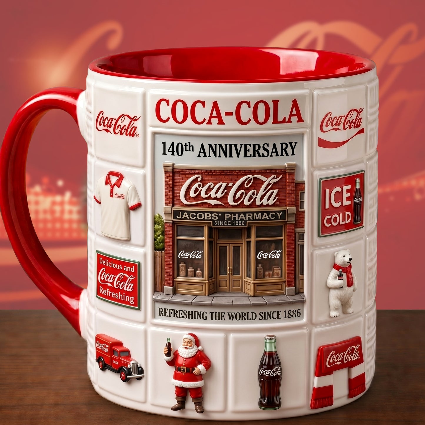 Cola 140th Anniversary Accent Mug V5, Cream Mug Gifts , Holiday Gifts