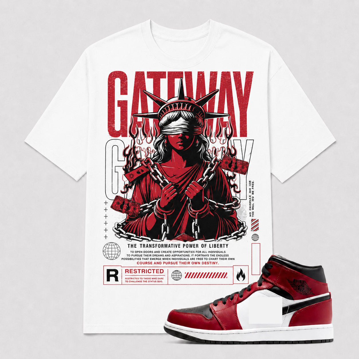 "GATEWAY" Shirt To Match AJ 1 Mid Black Gym Red, AJ 1 Matching Shirt