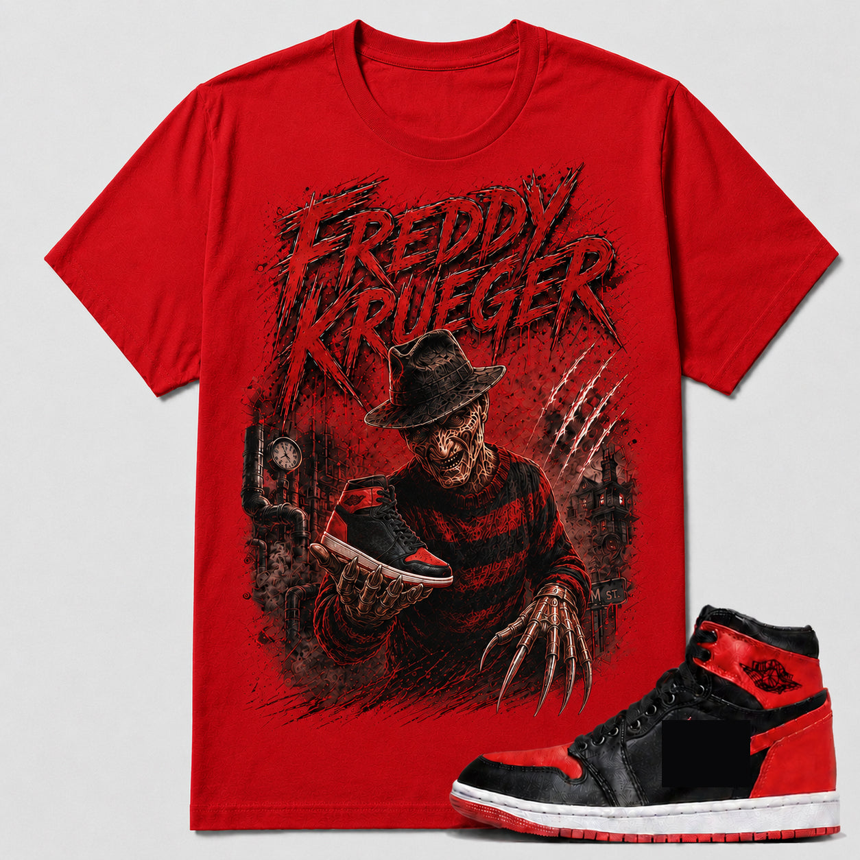 "FREDDY" Shirt To Match AJ 1 Retro High ‘Satin Bred’, AJ 1 Matching Shirt