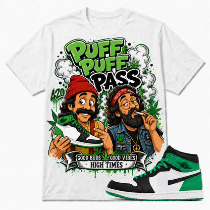 "PUFF PUFF PASS" Shirt To Match AJ 1 Retro High ‘Lucky Green’, AJ 1 Matching Shirt