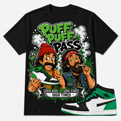 "PUFF PUFF PASS" Shirt To Match AJ 1 Retro High ‘Lucky Green’, AJ 1 Matching Shirt