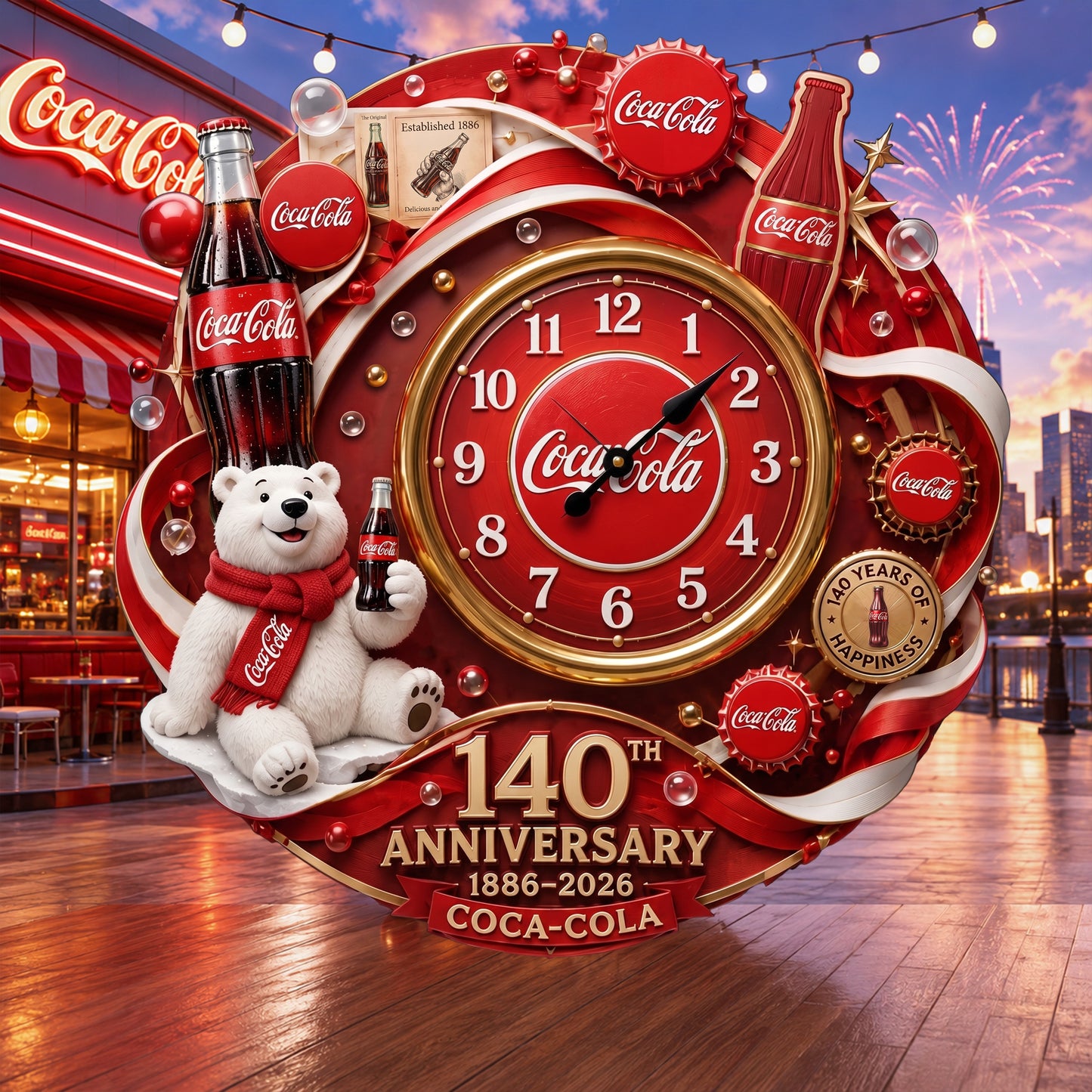 Cola 140th Anniversary Home Decorative 3D Visual Effect Acrylic Wall Clock V5