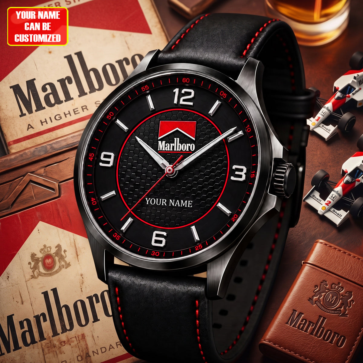Personalized Marlbor Premium Luxury Leather Strap Watch