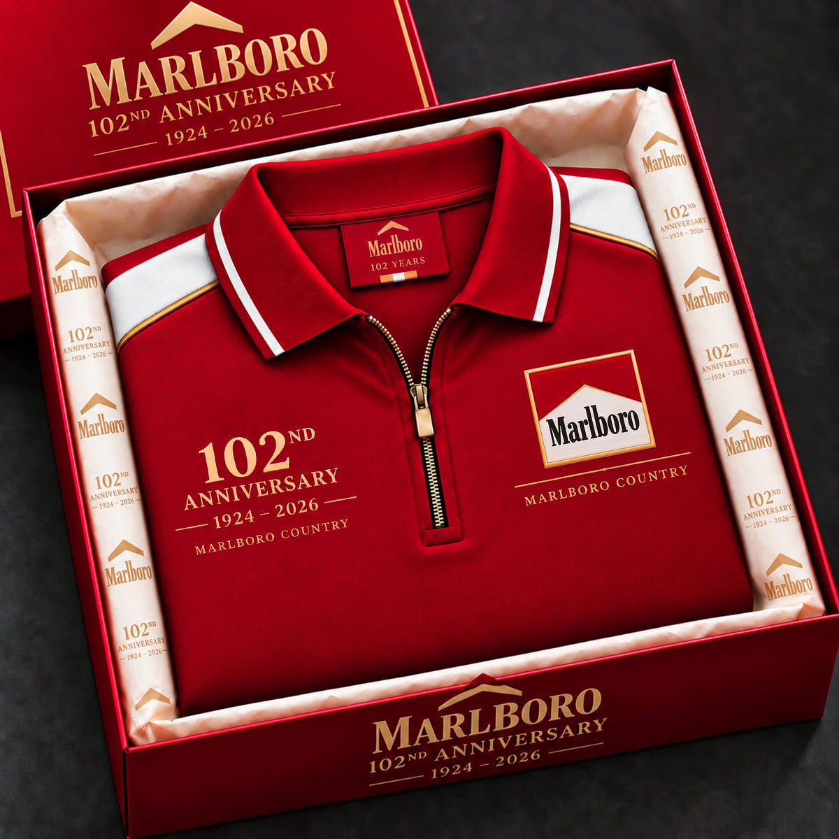 Marlbor 102nd Anniversary Zip Polo , Marlbor Shirt , Marlbor 1924 - 2026 Shirt