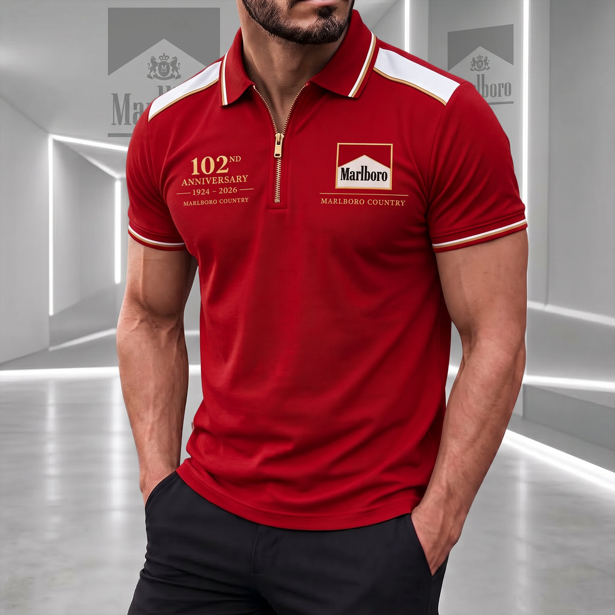 Marlbor 102nd Anniversary Zip Polo , Marlbor Shirt , Marlbor 1924 - 2026 Shirt