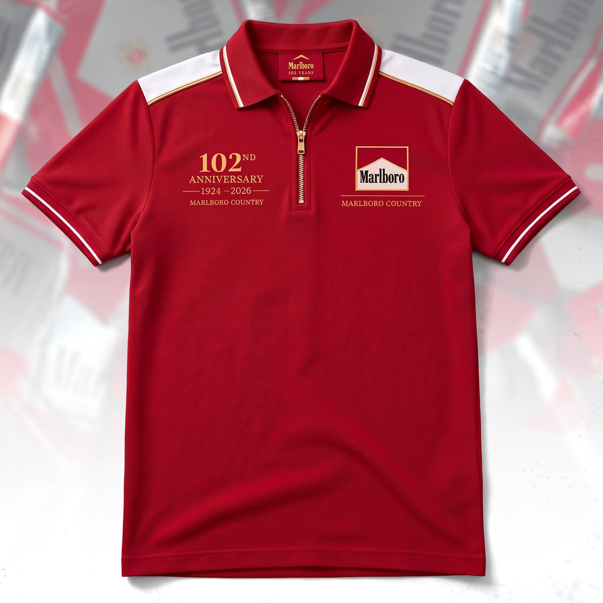 Marlbor 102nd Anniversary Zip Polo , Marlbor Shirt , Marlbor 1924 - 2026 Shirt