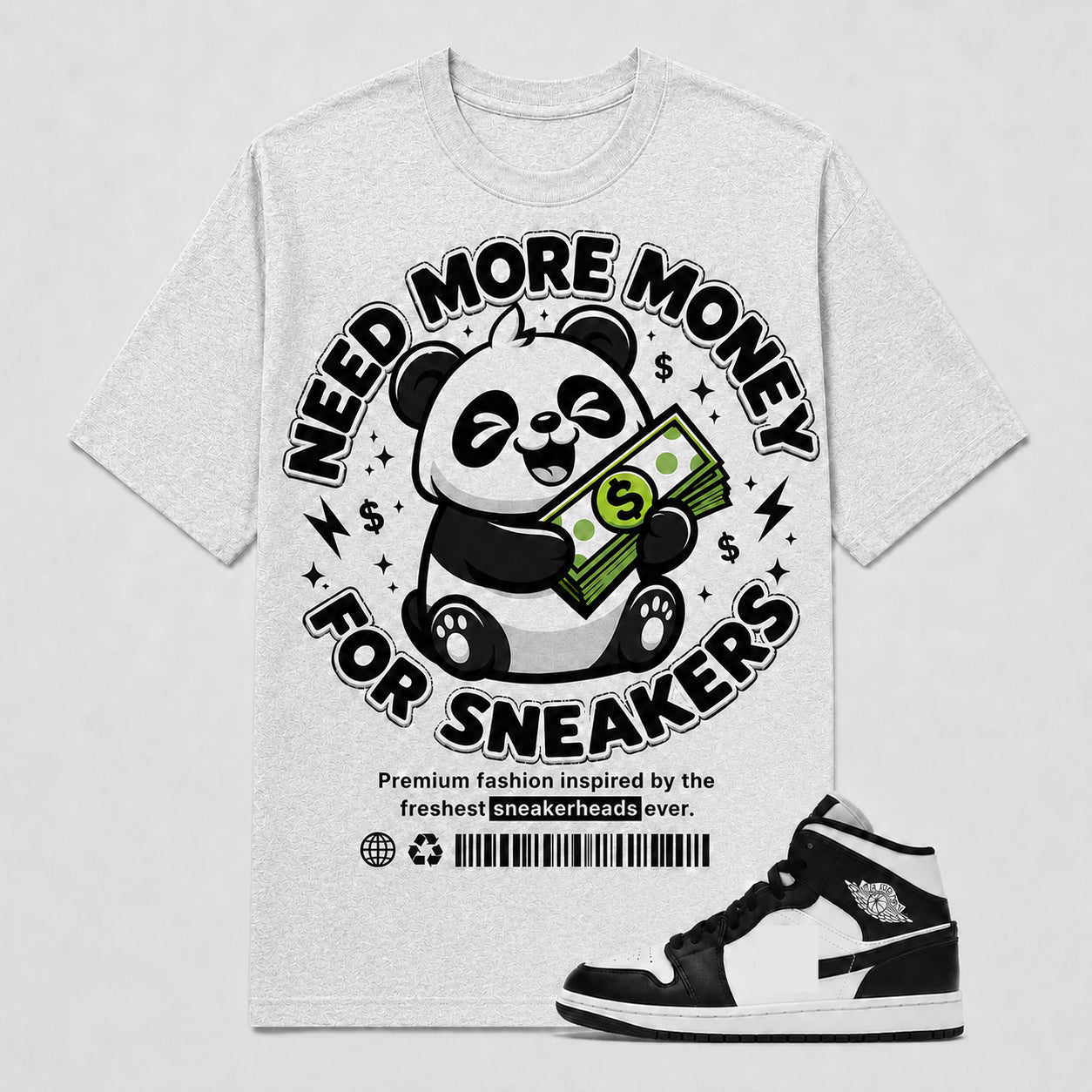 "NEED MORE MONEY FOR SNEAKERS HEAD" Shirt To Match AJ 1 Mid Panda, AJ 1 Matching Shirt