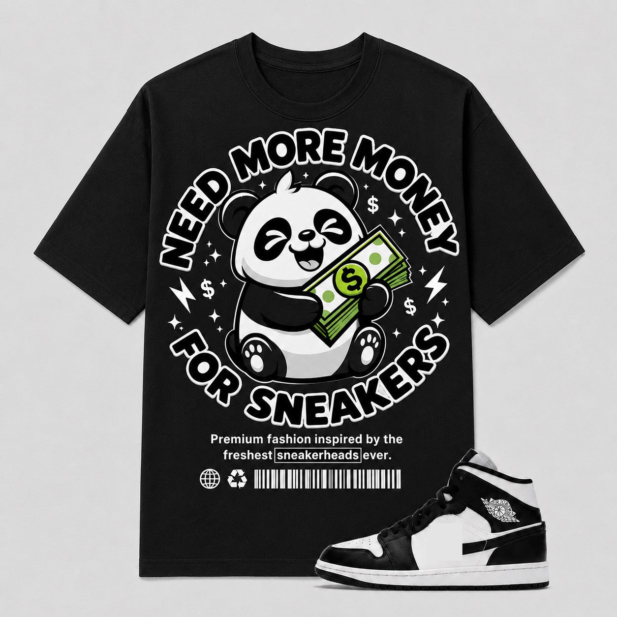 "NEED MORE MONEY FOR SNEAKERS HEAD" Shirt To Match AJ 1 Mid Panda, AJ 1 Matching Shirt