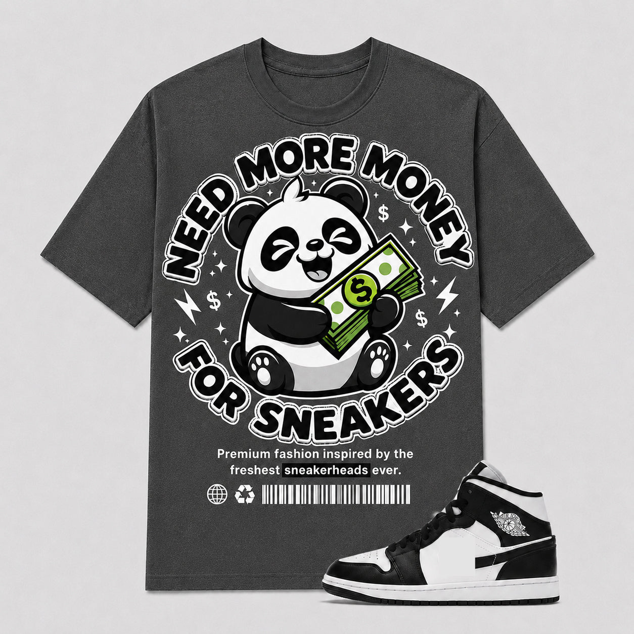 "NEED MORE MONEY FOR SNEAKERS HEAD" Shirt To Match AJ 1 Mid Panda, AJ 1 Matching Shirt