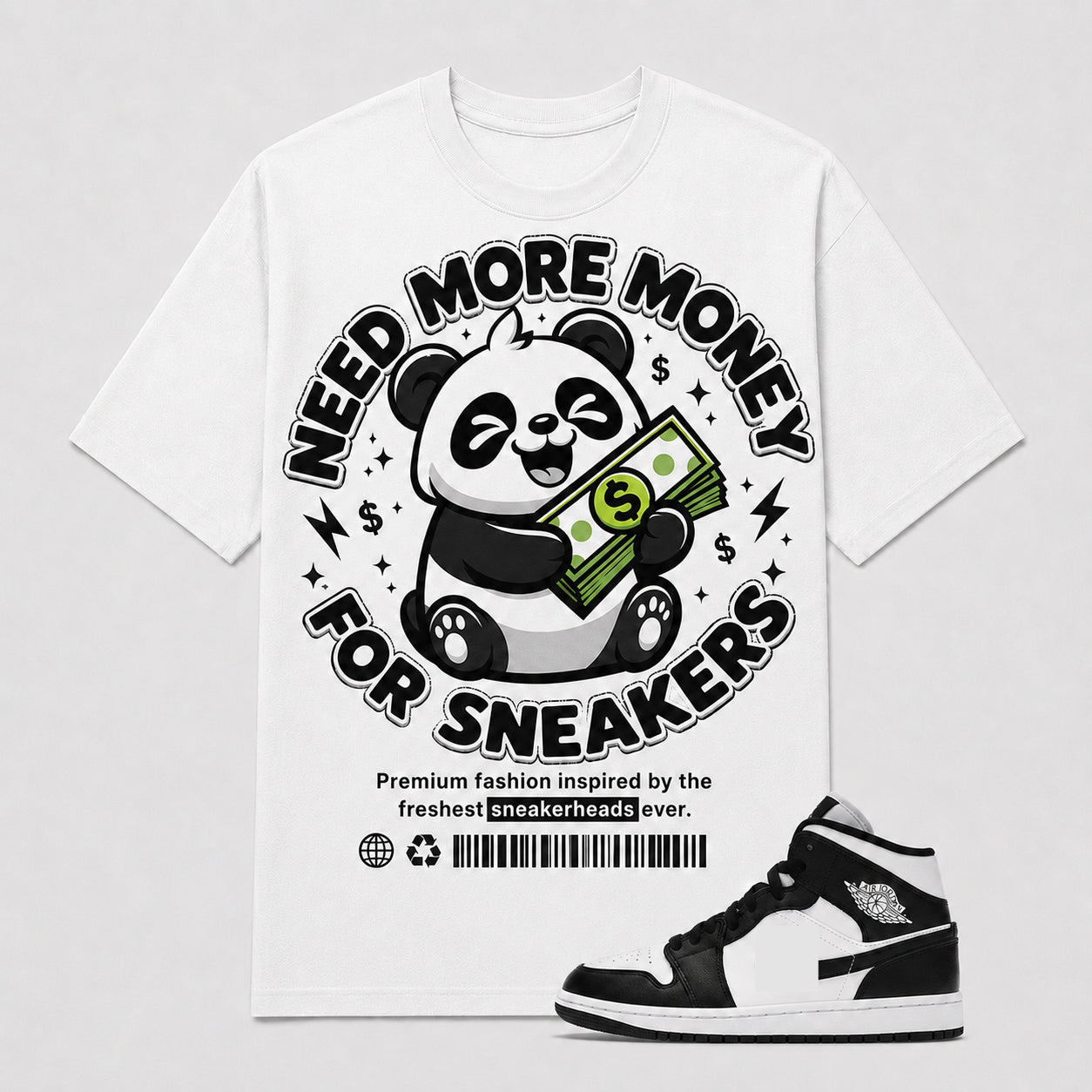 "NEED MORE MONEY FOR SNEAKERS HEAD" Shirt To Match AJ 1 Mid Panda, AJ 1 Matching Shirt