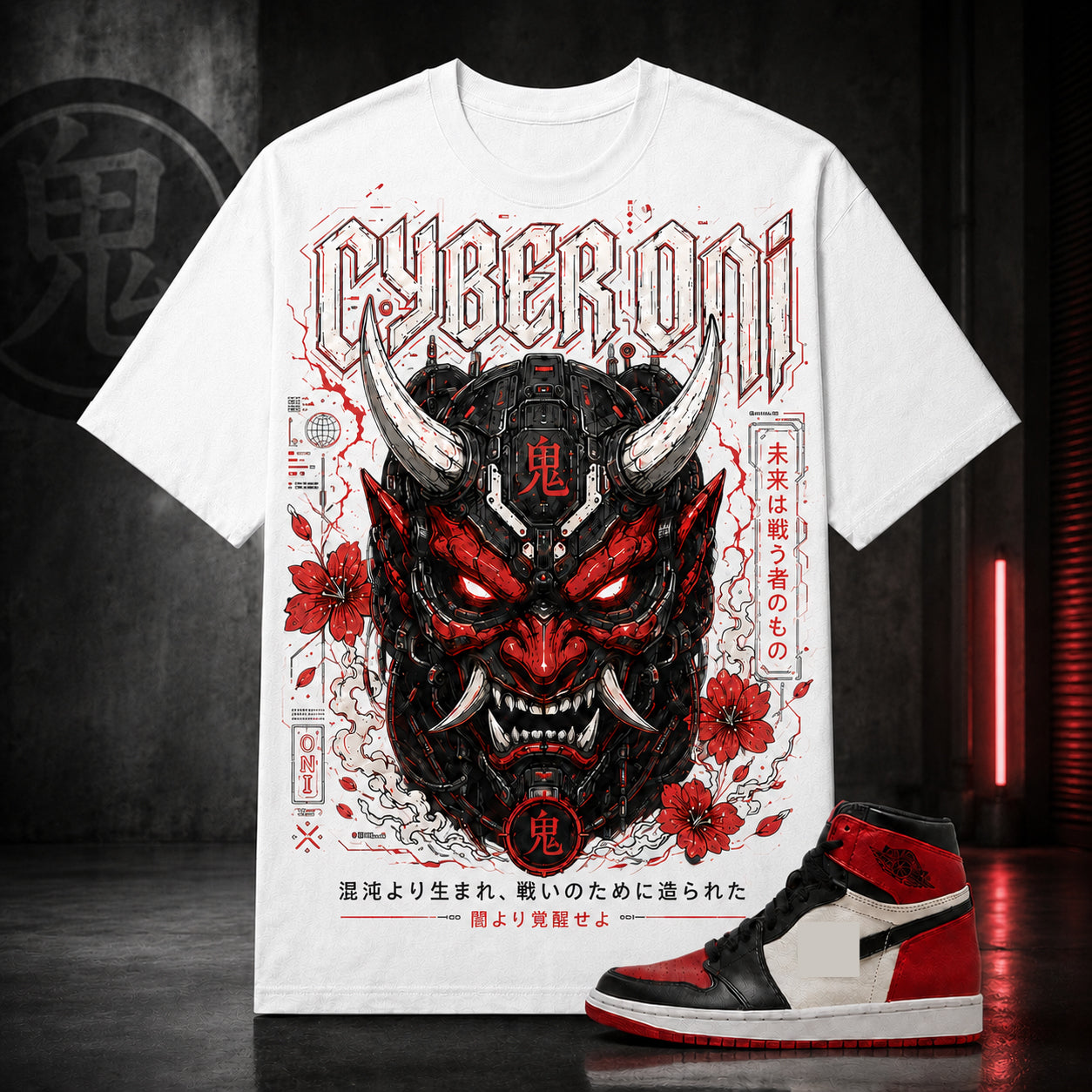 "ONI CYBERPUNK" Shirt To Match AJ 1 Retro High ‘Bred Toe’, AJ 1 Matching Shirt