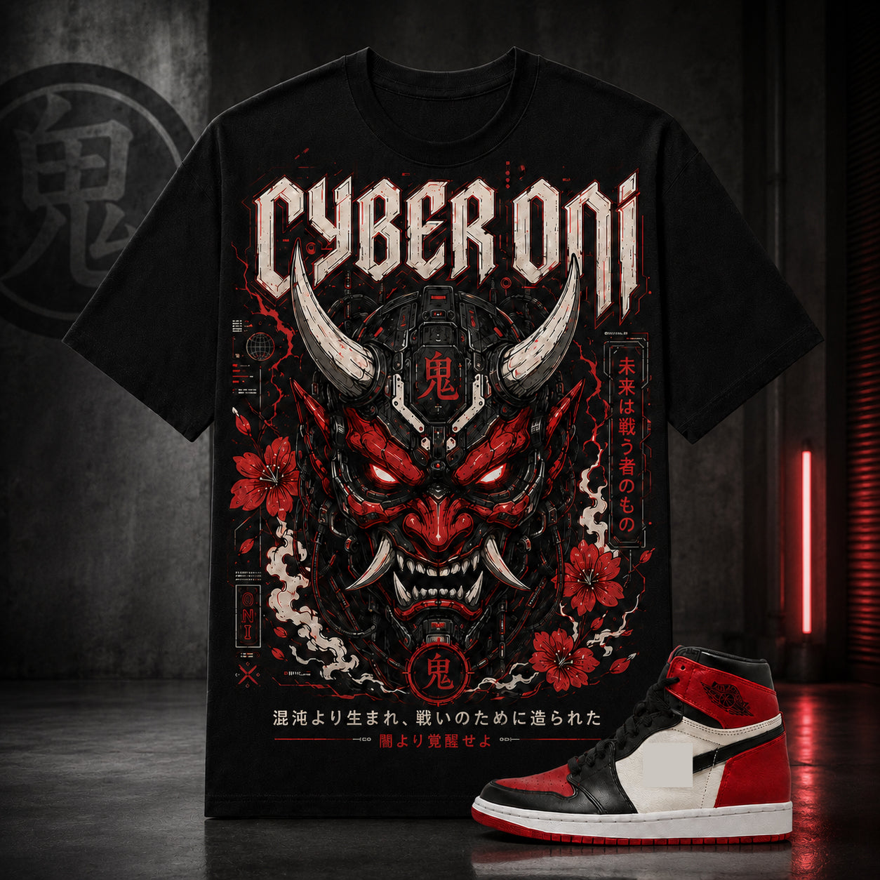 "ONI CYBERPUNK" Shirt To Match AJ 1 Retro High ‘Bred Toe’, AJ 1 Matching Shirt