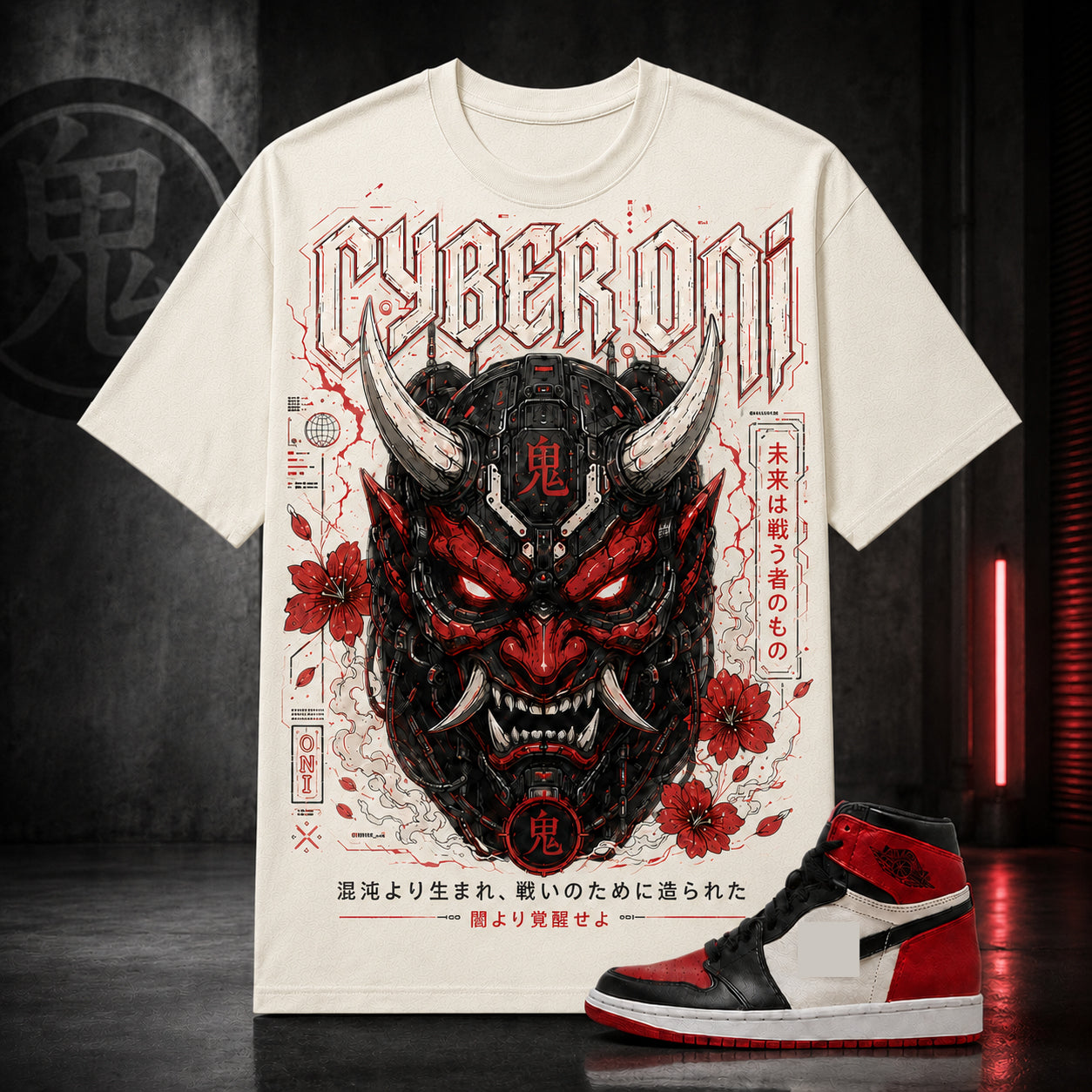 "ONI CYBERPUNK" Shirt To Match AJ 1 Retro High ‘Bred Toe’, AJ 1 Matching Shirt