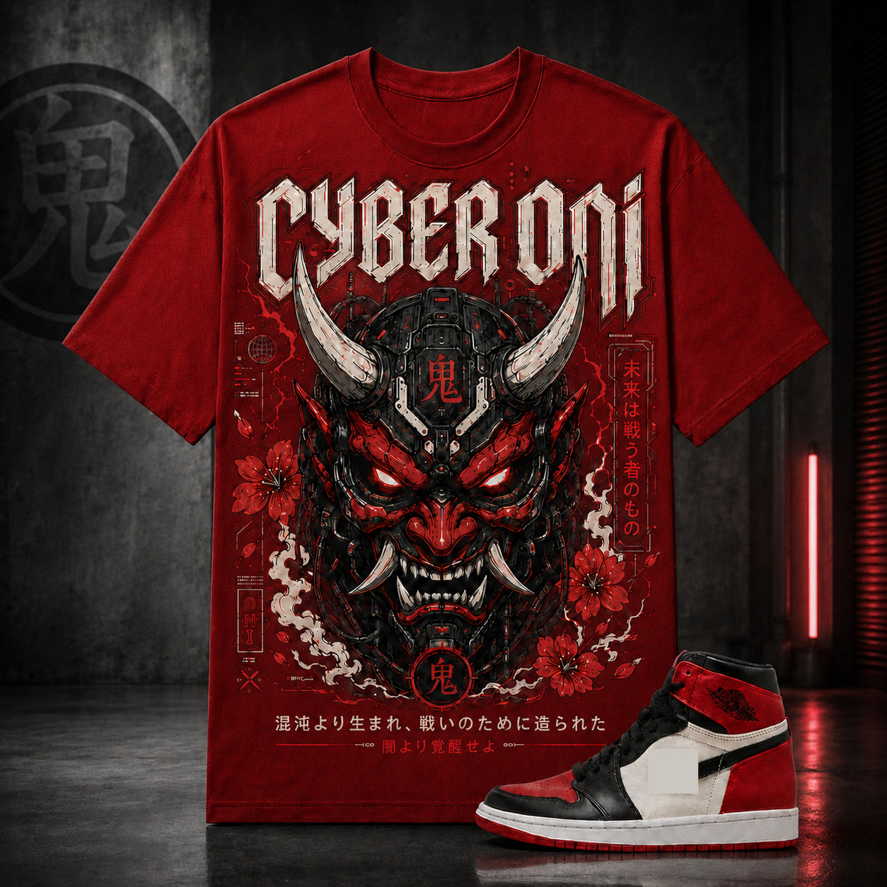 "ONI CYBERPUNK" Shirt To Match AJ 1 Retro High ‘Bred Toe’, AJ 1 Matching Shirt