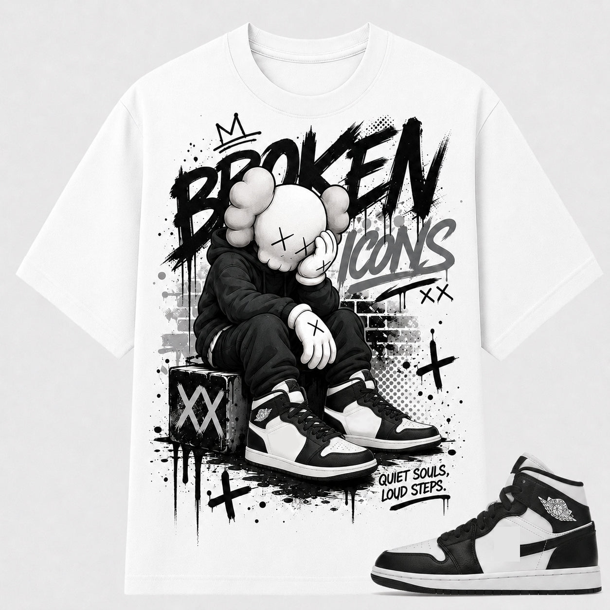 "BROKEN ICONS" Shirt To Match AJ 1 Mid Panda, AJ 1 Matching Shirt