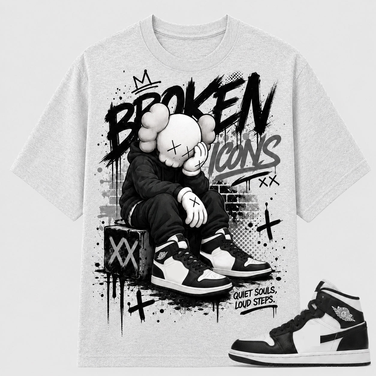 "BROKEN ICONS" Shirt To Match AJ 1 Mid Panda, AJ 1 Matching Shirt