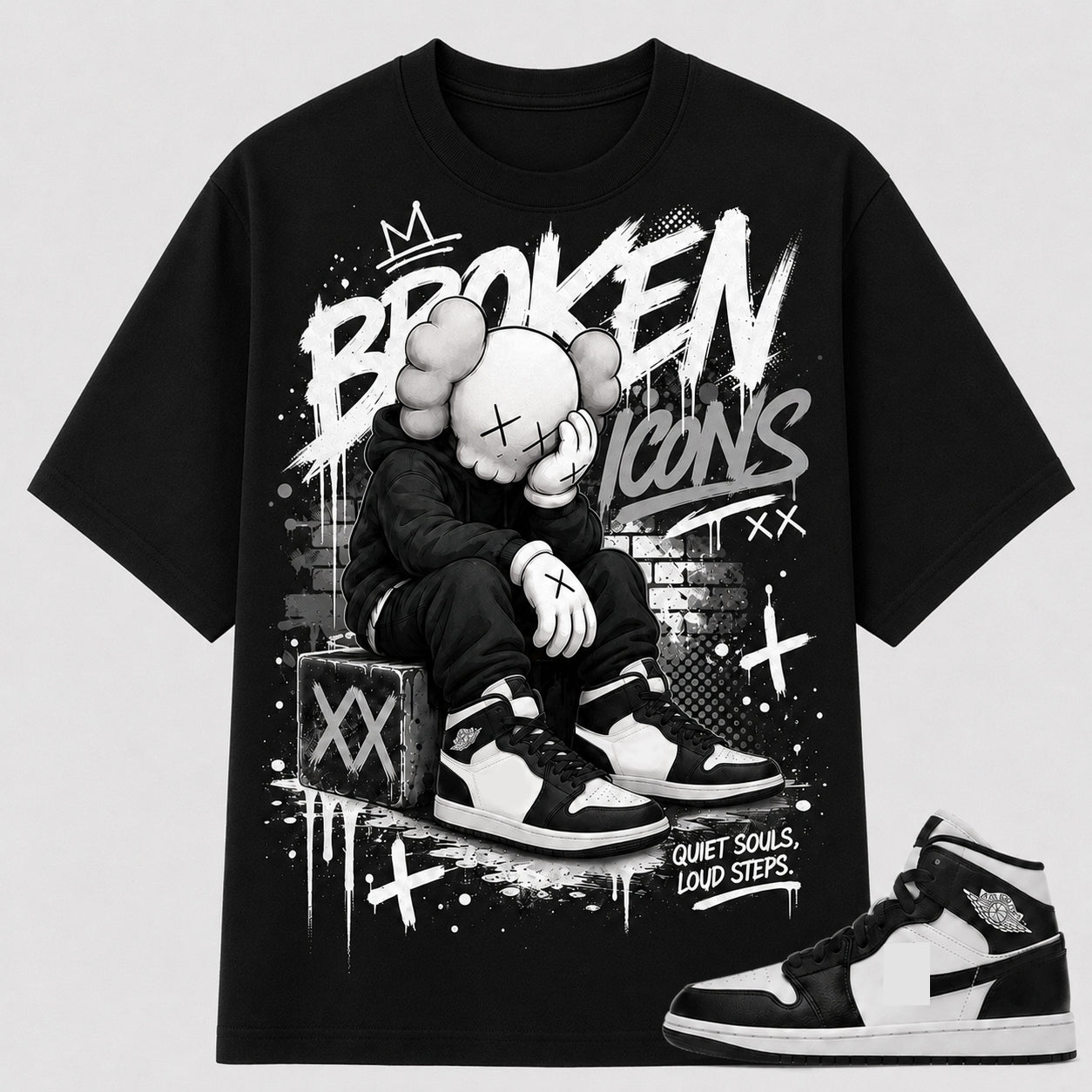 "BROKEN ICONS" Shirt To Match AJ 1 Mid Panda, AJ 1 Matching Shirt