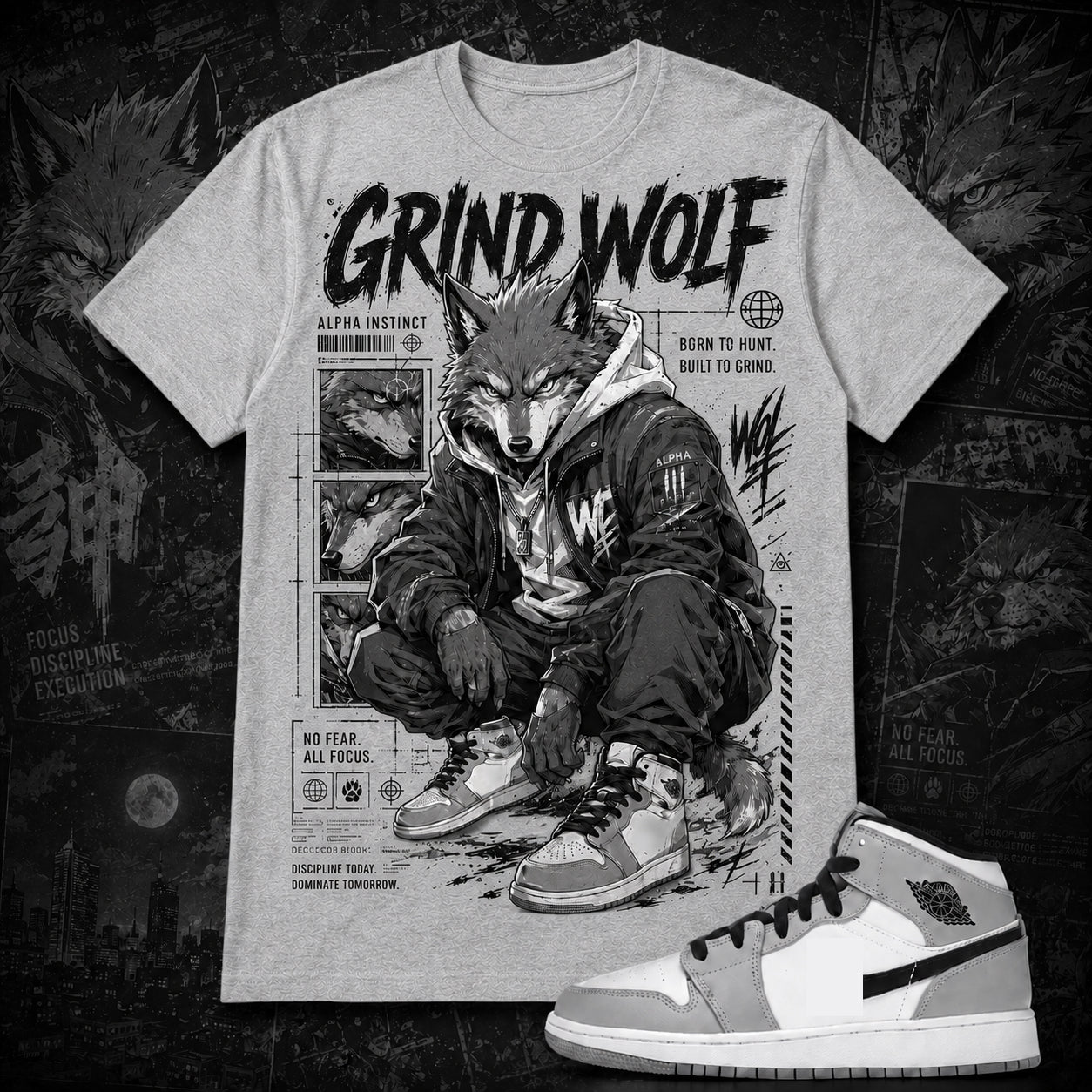 "GRIND WOLF" Shirt To Match AJ 1 Mid ‘Light Smoke Grey’, AJ 1 Matching Shirt