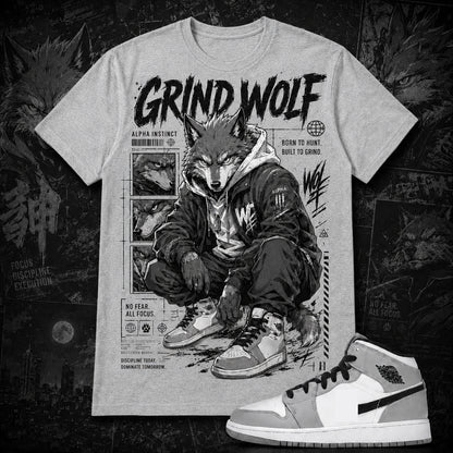 "GRIND WOLF" Shirt To Match AJ 1 Mid ‘Light Smoke Grey’, AJ 1 Matching Shirt