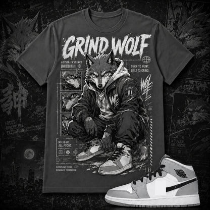 "GRIND WOLF" Shirt To Match AJ 1 Mid ‘Light Smoke Grey’, AJ 1 Matching Shirt