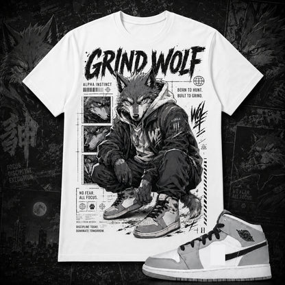 "GRIND WOLF" Shirt To Match AJ 1 Mid ‘Light Smoke Grey’, AJ 1 Matching Shirt