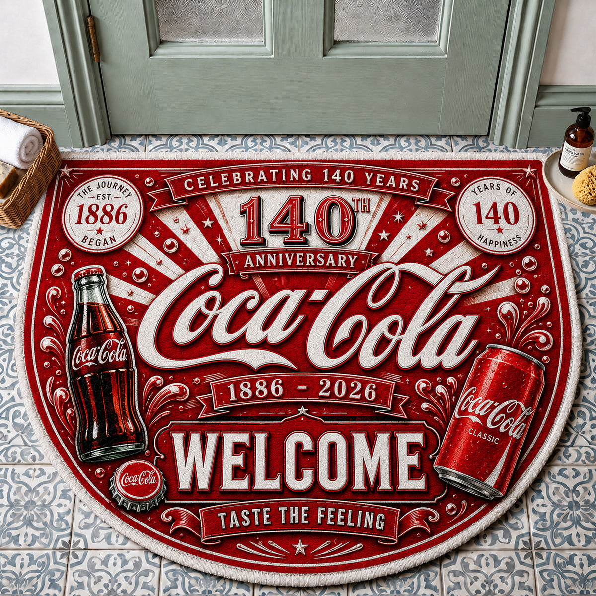 Cola 140th Anniversary Circular Doormat, Cola Doormat