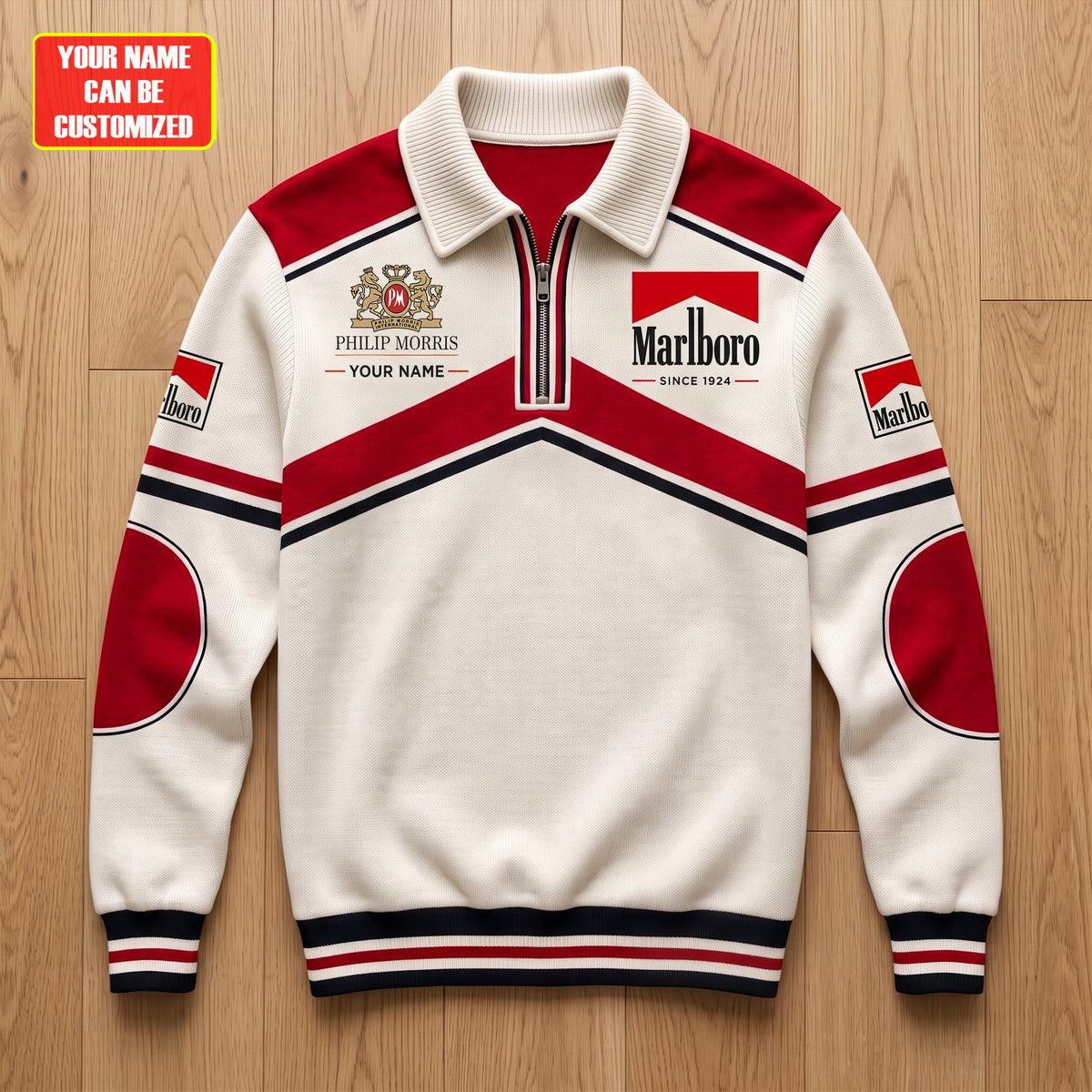 Marlbor Since 1924 Stand Collar Zip Sweatshirt
