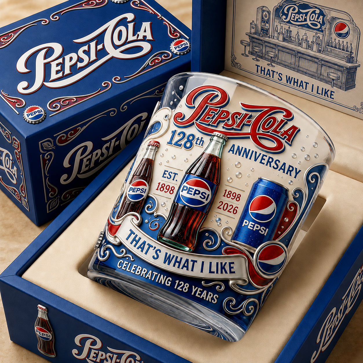 Pepsi 128TH Anniversary Glass , Pepsi Glass