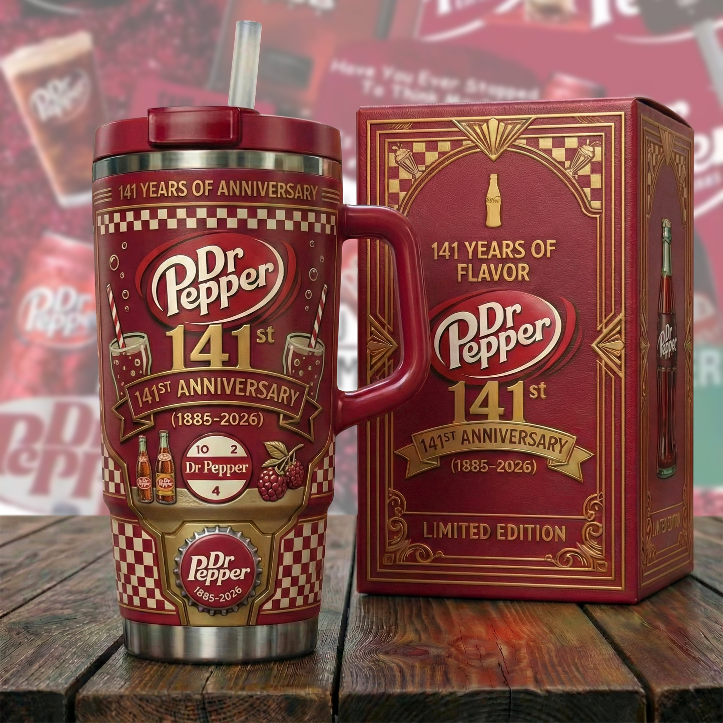 Dr Pepper 141ST Anniversary Insulated Tumbler 30oz , Dr Pepper Tumbler 40oz