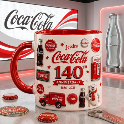 Personalized Cola 140th Anniversary Accent Mug V7, Cream Mug Gifts , Holiday Gifts