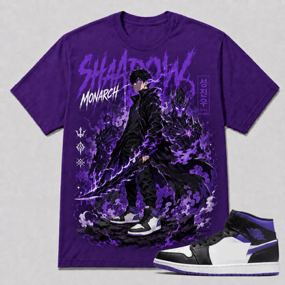 "Sung Jin Woo Shadow Monarch" Shirt To Match AJ 1 Mid Mid Court Purple, AJ 1 Matching Shirt