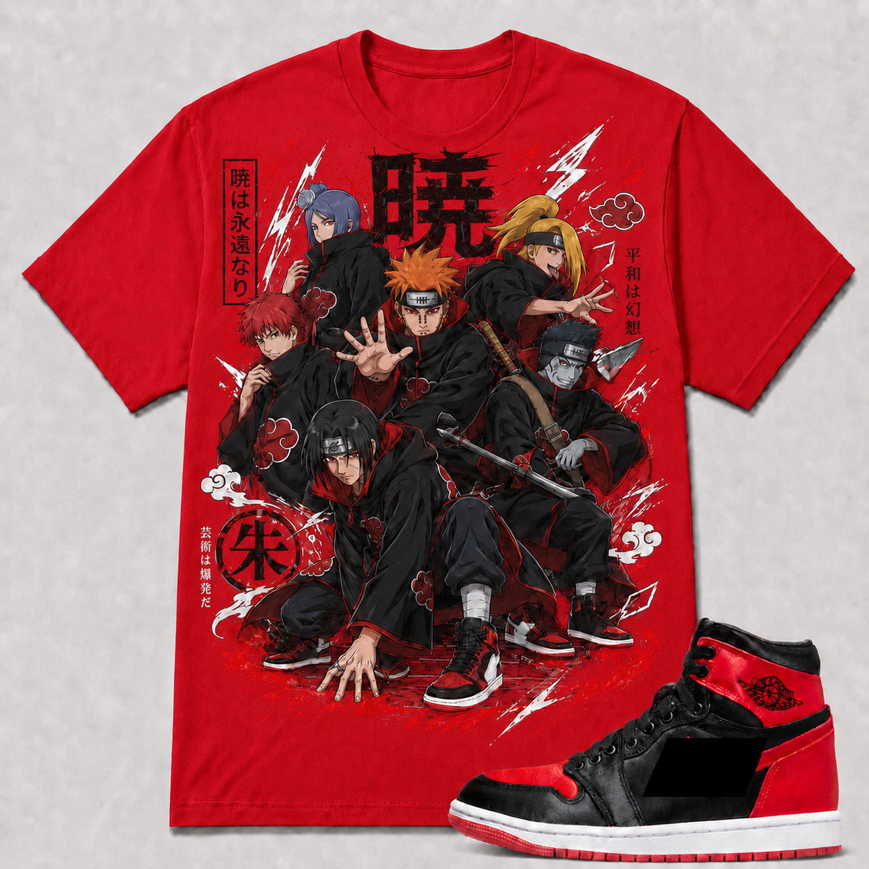 "AKATSUKI" Shirt To Match AJ 1 High Satin Bred, AJ 1 Matching Shirt