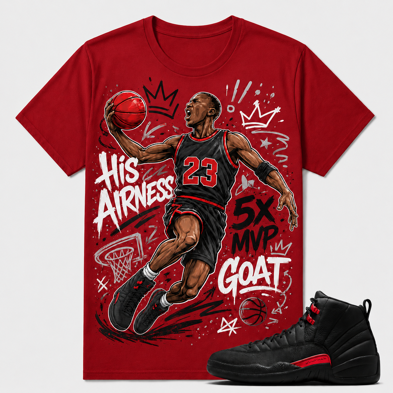 HIS AIRNESS - 5X MVP - GOAT Shirt To Match AJ 12 Retro 'Bloodline', AJ 12 Matching Shirt