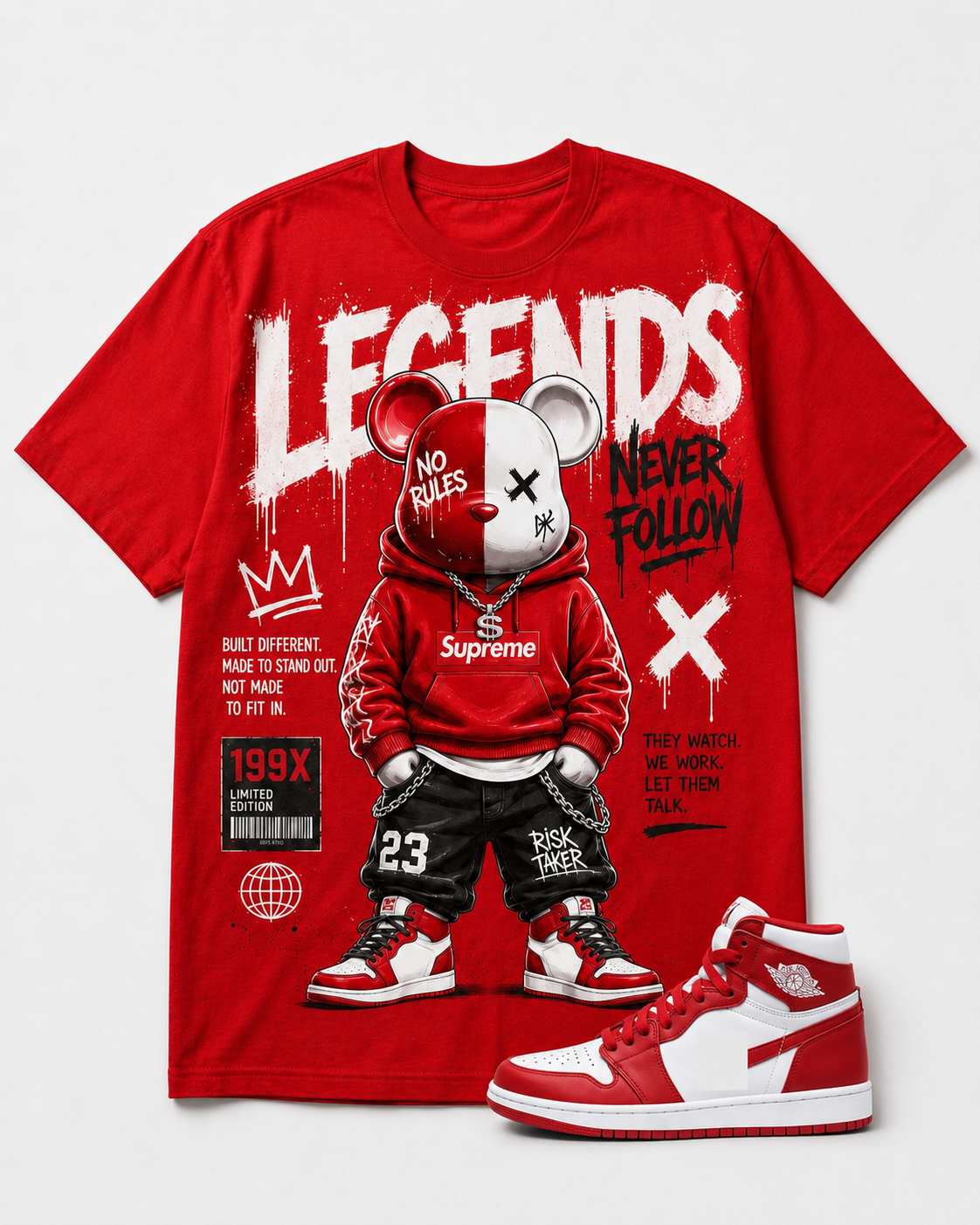 "LEGEND NEVER FOLLOW" Shirt To Match AJ 1 RED , AJ 1 Matching Shirt