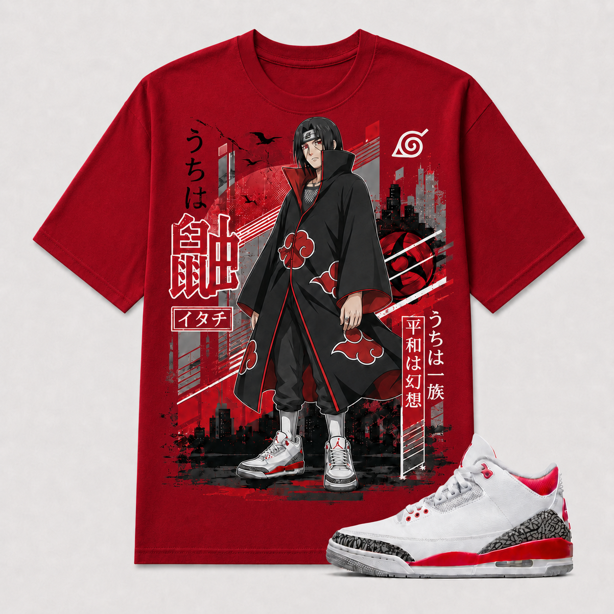 "ITACHI AKATSUKI" Shirt To Match AJ 3 Retro Fire Red, AJ 3 Matching Shirt