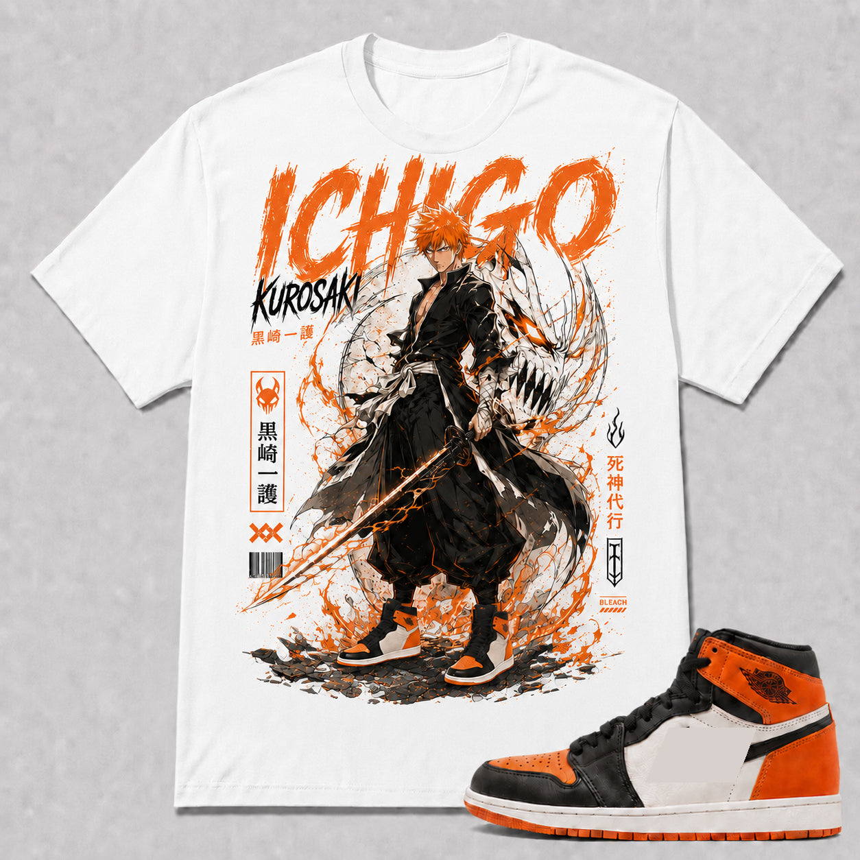 "ICHIGO KUROSAKI" Shirt To Match AJ 1 Retro High 'Shattered Backboard', AJ 1 Matching Shirt