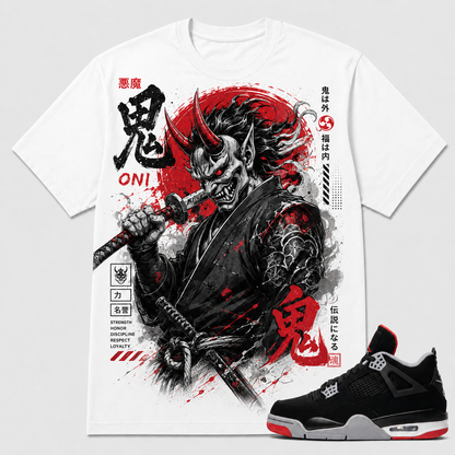 "Japanese Oni Streetwear" Shirt To Match AJ 4 Bred, AJ 4 Matching Shirt