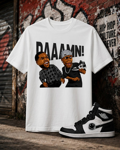 "DAAAMN!" Shirt To Match AJ 1 High Black White, AJ 1 Matching Shirt