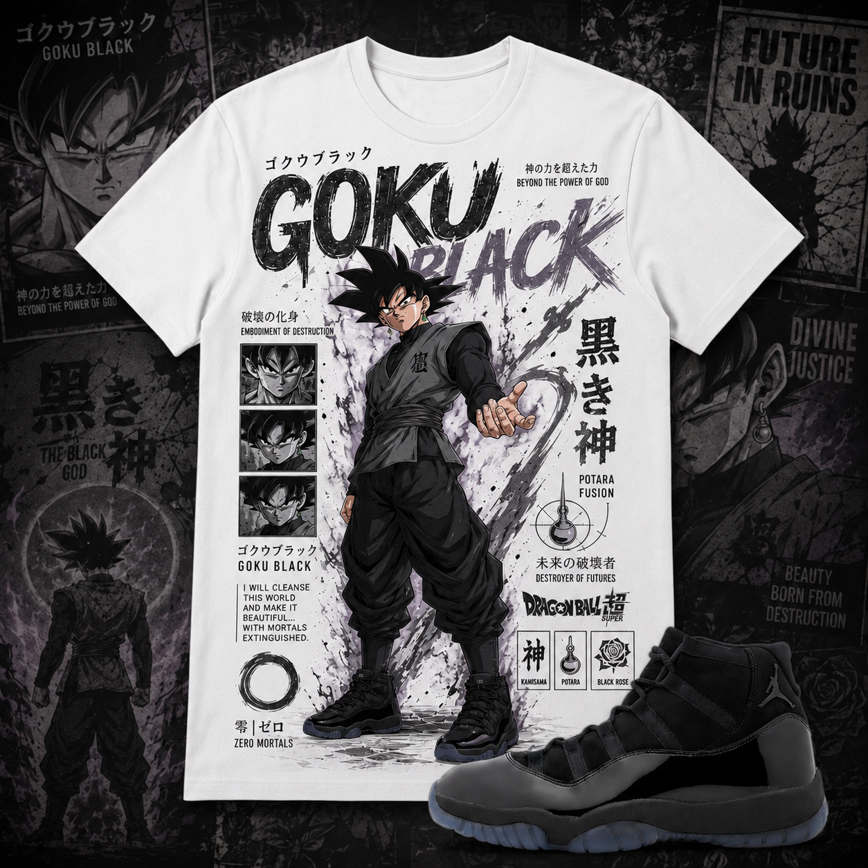 "BLACK GOKU" Shirt To Match AJ 11 Retro ‘Cap and Gown’, AJ 11 Matching Shirt