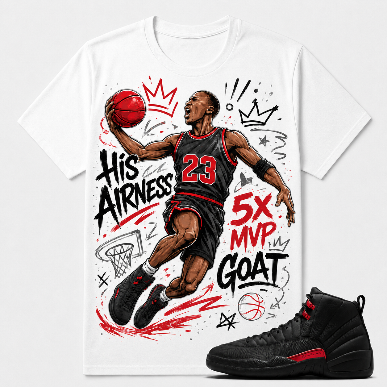 HIS AIRNESS - 5X MVP - GOAT Shirt To Match AJ 12 Retro 'Bloodline', AJ 12 Matching Shirt