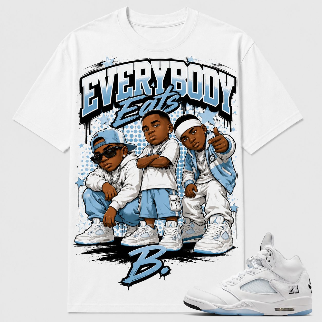 EVERYBODY EATS B Shirt To Match JD 5 Metallic Silver, JD 5 Metallic Silver Matching Shirt