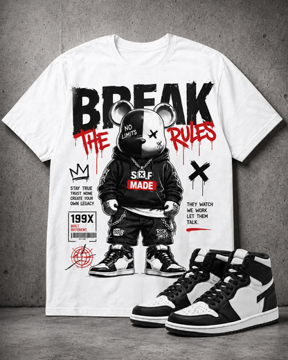 "BREAK THE RULES" Shirt To Match AJ 1 Retro High "Black White", AJ 1 Matching Shirt