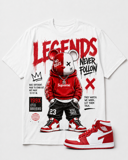 "LEGEND NEVER FOLLOW" Shirt To Match AJ 1 RED , AJ 1 Matching Shirt
