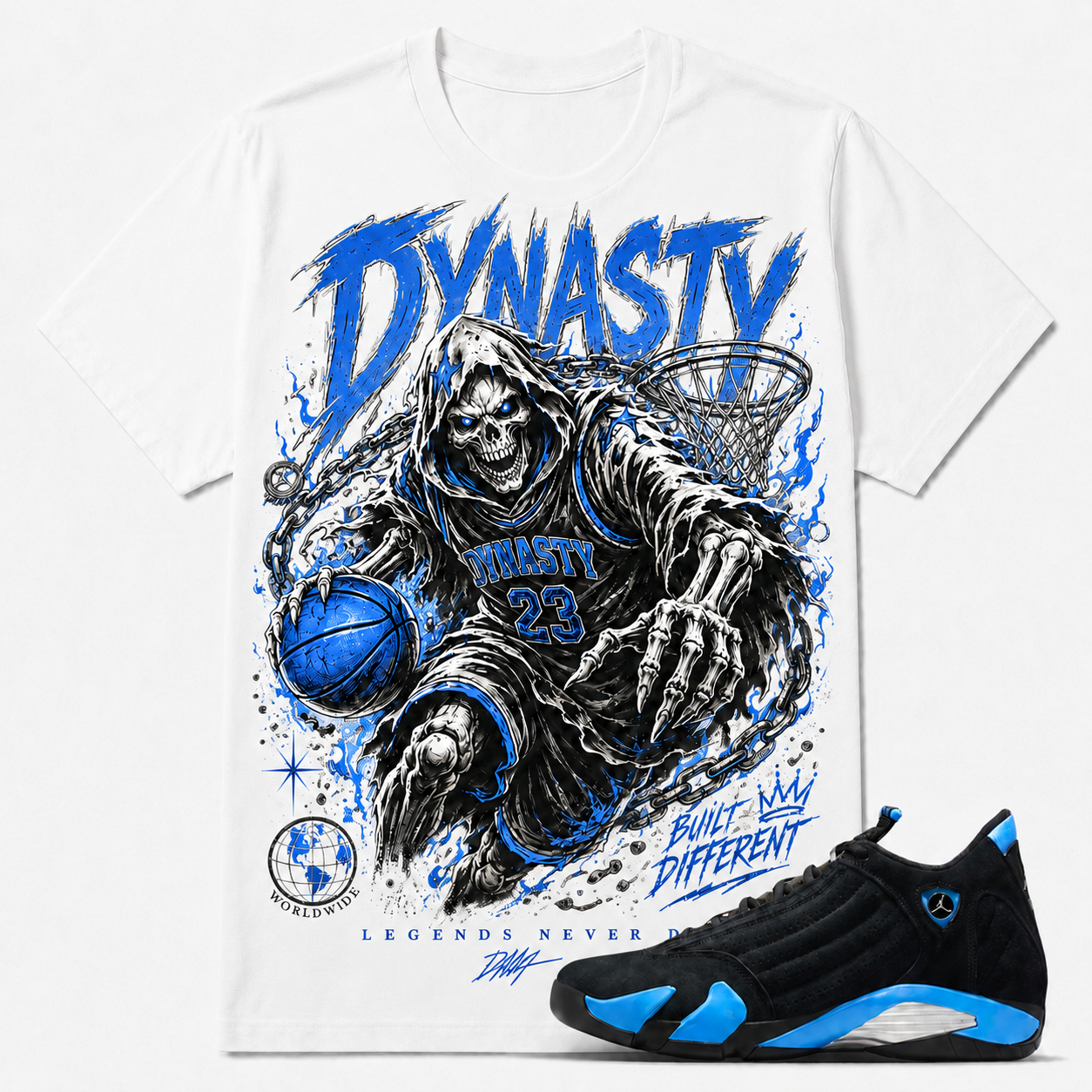 Dynasty Shirt To Match AJ 14 Retro Black University Blue , AJ 14 Matching Shirt