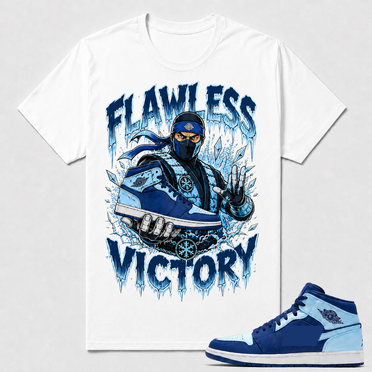 "FLAWLESS VICTORY" Shirt To Match AJ 1 Retro Mid ‘Ice Blue’, AJ 1 Matching Shirt