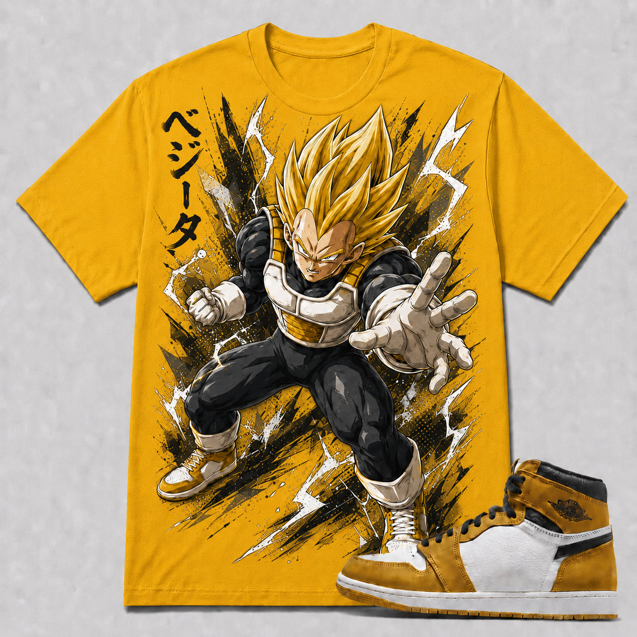 "SUPER SAIYAN VEGETA" Shirt To Match AJ 1 High - Yellow Ochre, AJ 1 Matching Shirt