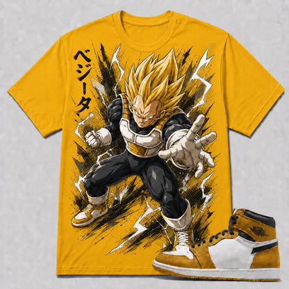 "SUPER SAIYAN VEGETA" Shirt To Match AJ 1 High - Yellow Ochre, AJ 1 Matching Shirt